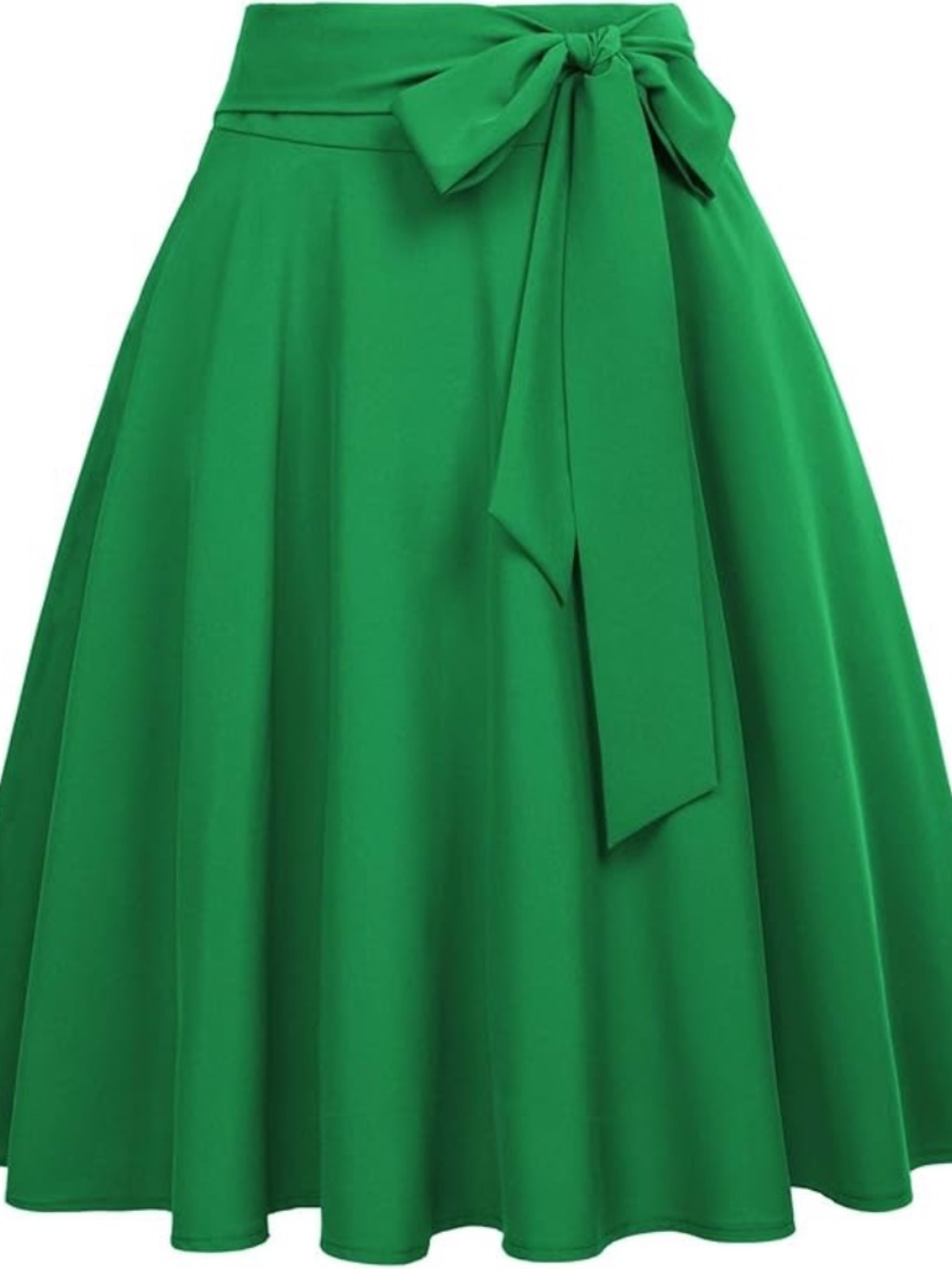 Belle Poque Green High Waist A-Line Flared Pockets Midi Skater Skirt Size L